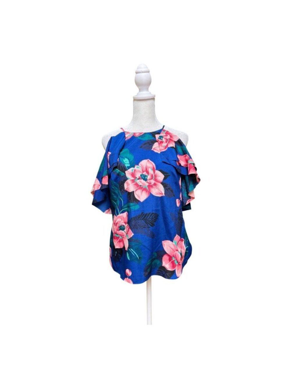 Banana Republic Blue Floral Cold Shoulder Ruffle Blouse Women’s XS